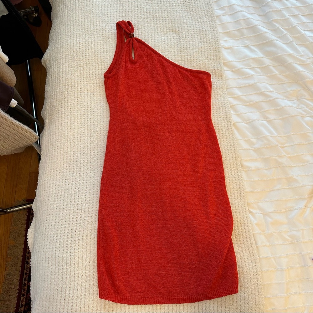 Runaway the Label one shoulder bead red mini dress sz L